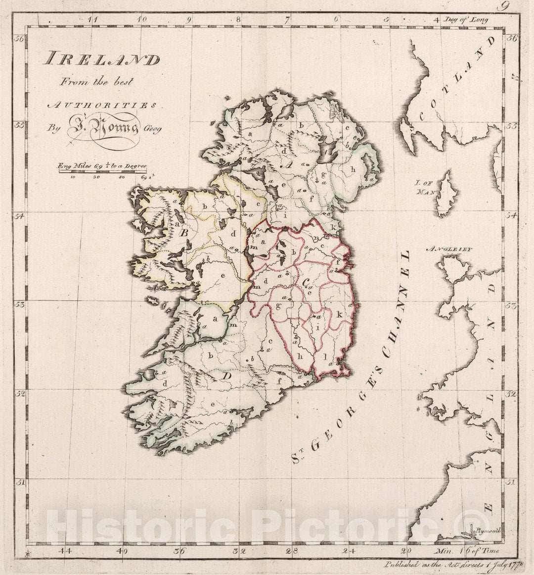 Historic Map : Ireland, 1778, Vintage Wall Art