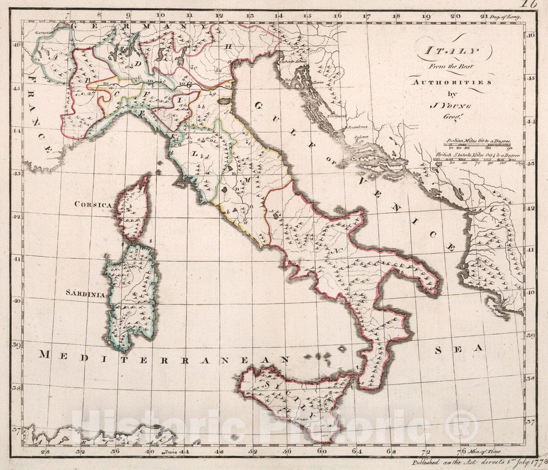 Historic Map : Italy, 1778, Vintage Wall Art