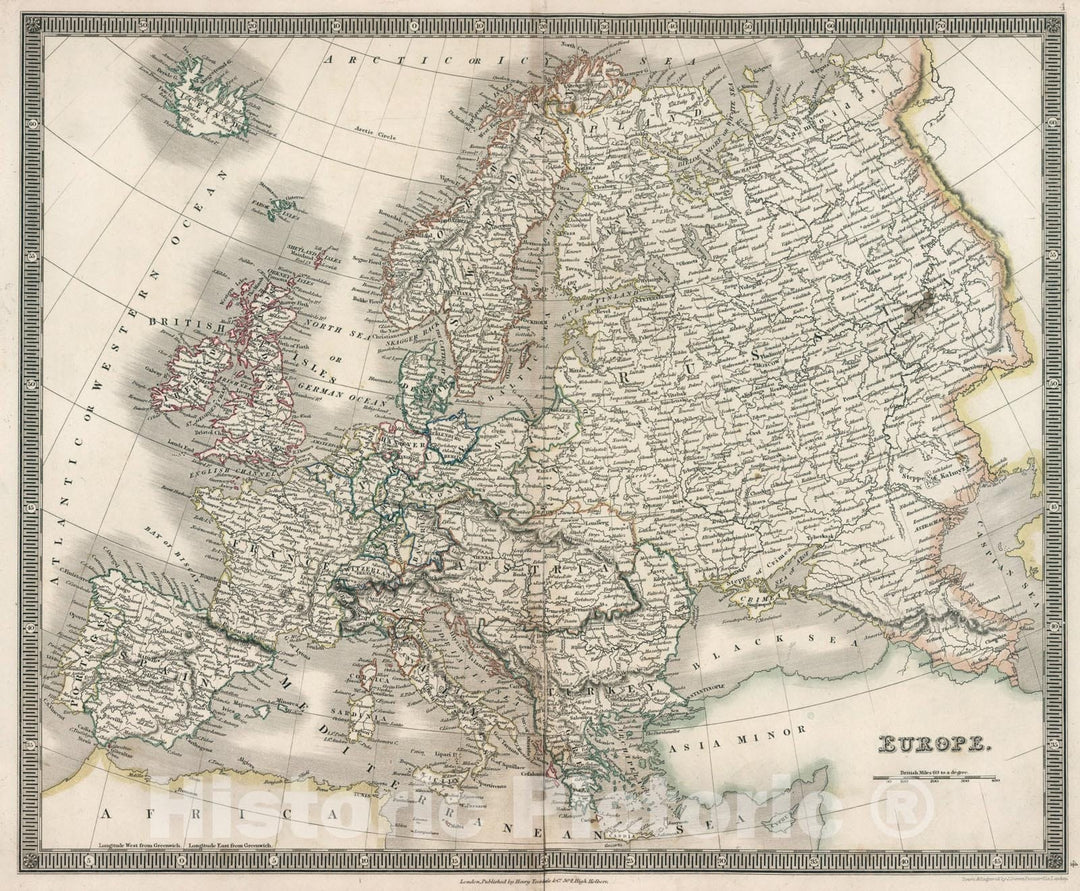 Historic Map : Europe, 1836, Vintage Wall Art