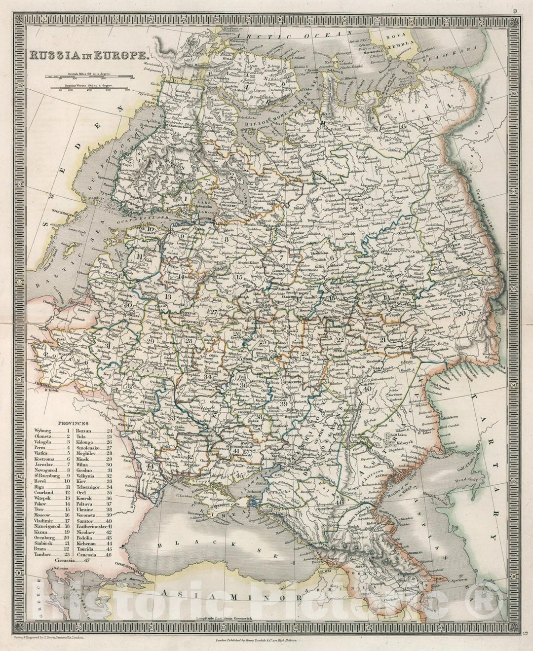 Historic Map : Russia in Europe, 1836, Vintage Wall Art