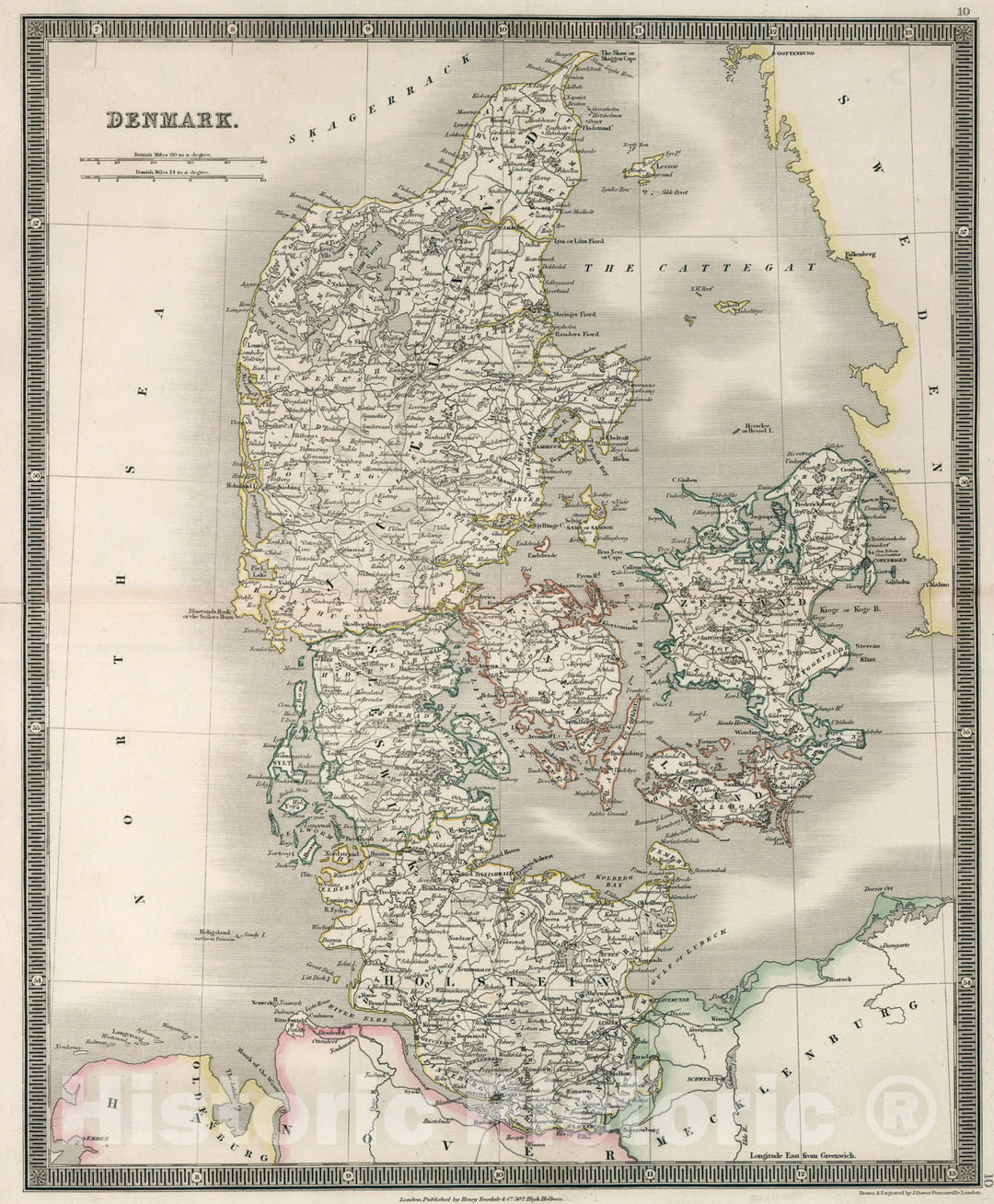 Historic Map : Denmark, 1836, Vintage Wall Art