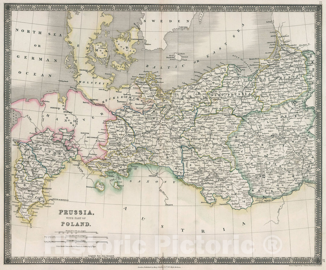 Historic Map : Prussia with part of Poland, 1836, Vintage Wall Art