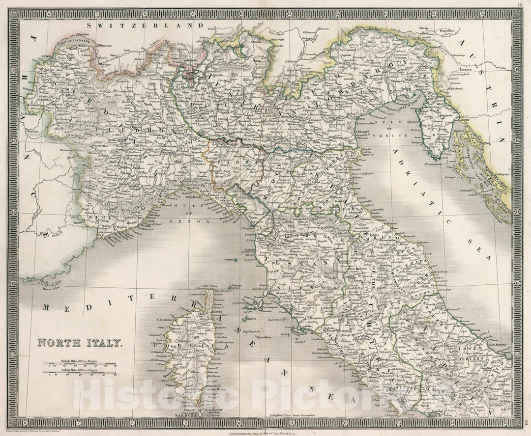 Historic Map : North Italy, 1836, Vintage Wall Art