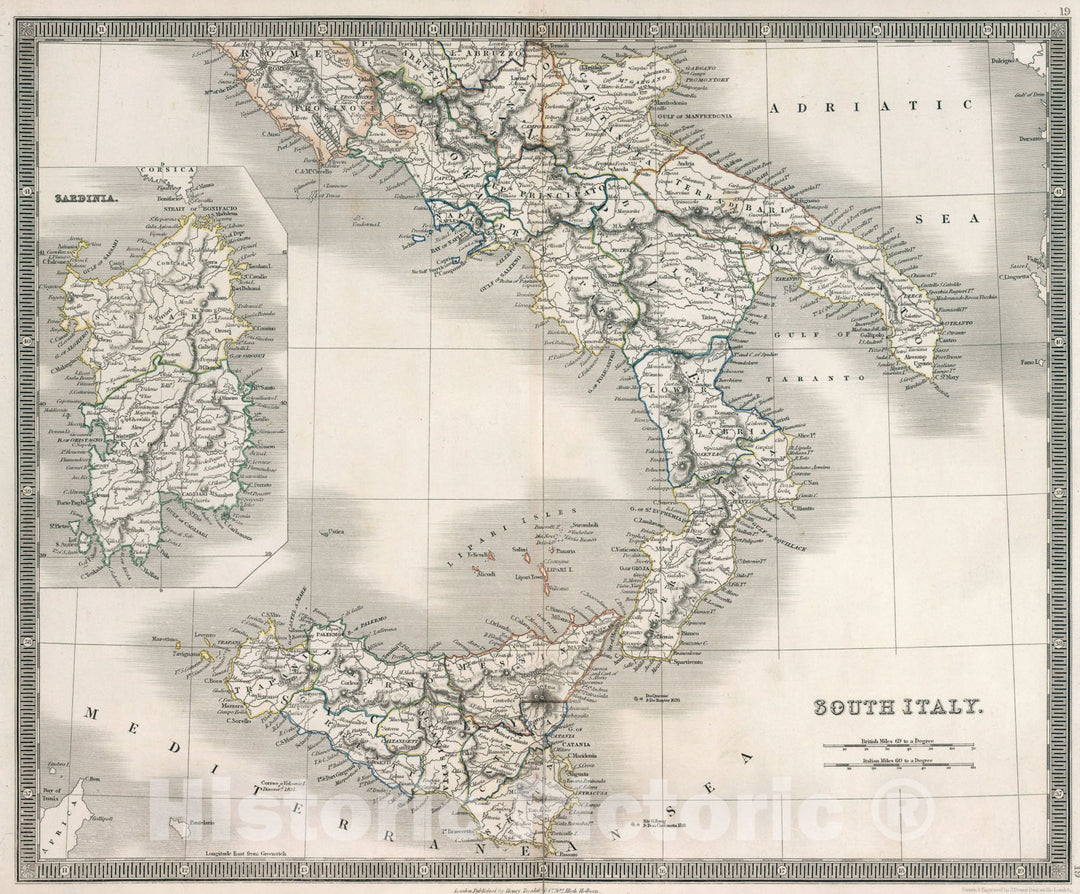 Historic Map : South Italy, 1836, Vintage Wall Art