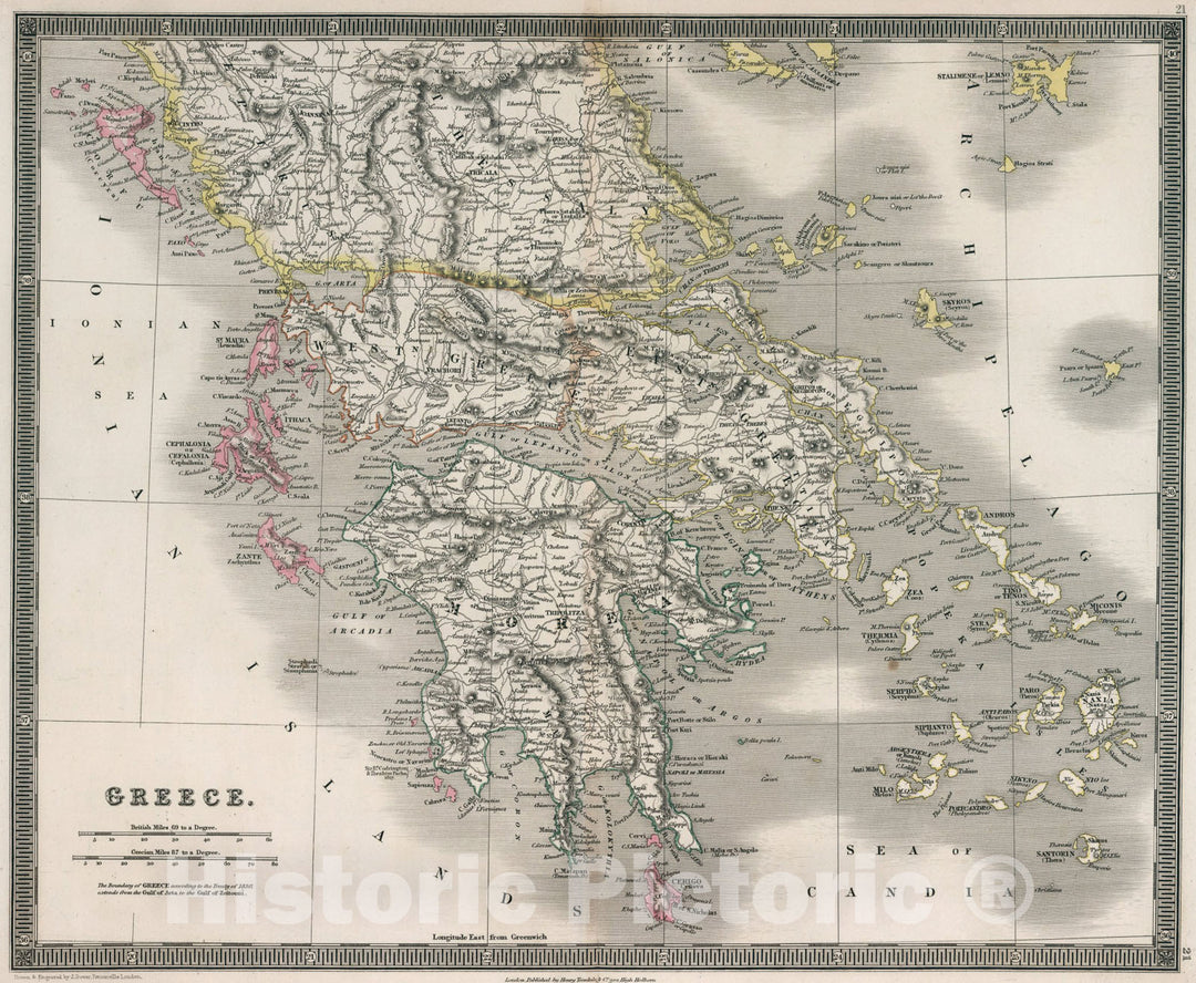 Historic Map : Greece, 1836, Vintage Wall Art