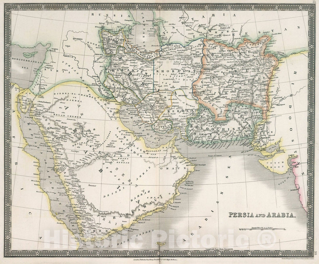 Historic Map : Persia and Arabia, 1836, Vintage Wall Art