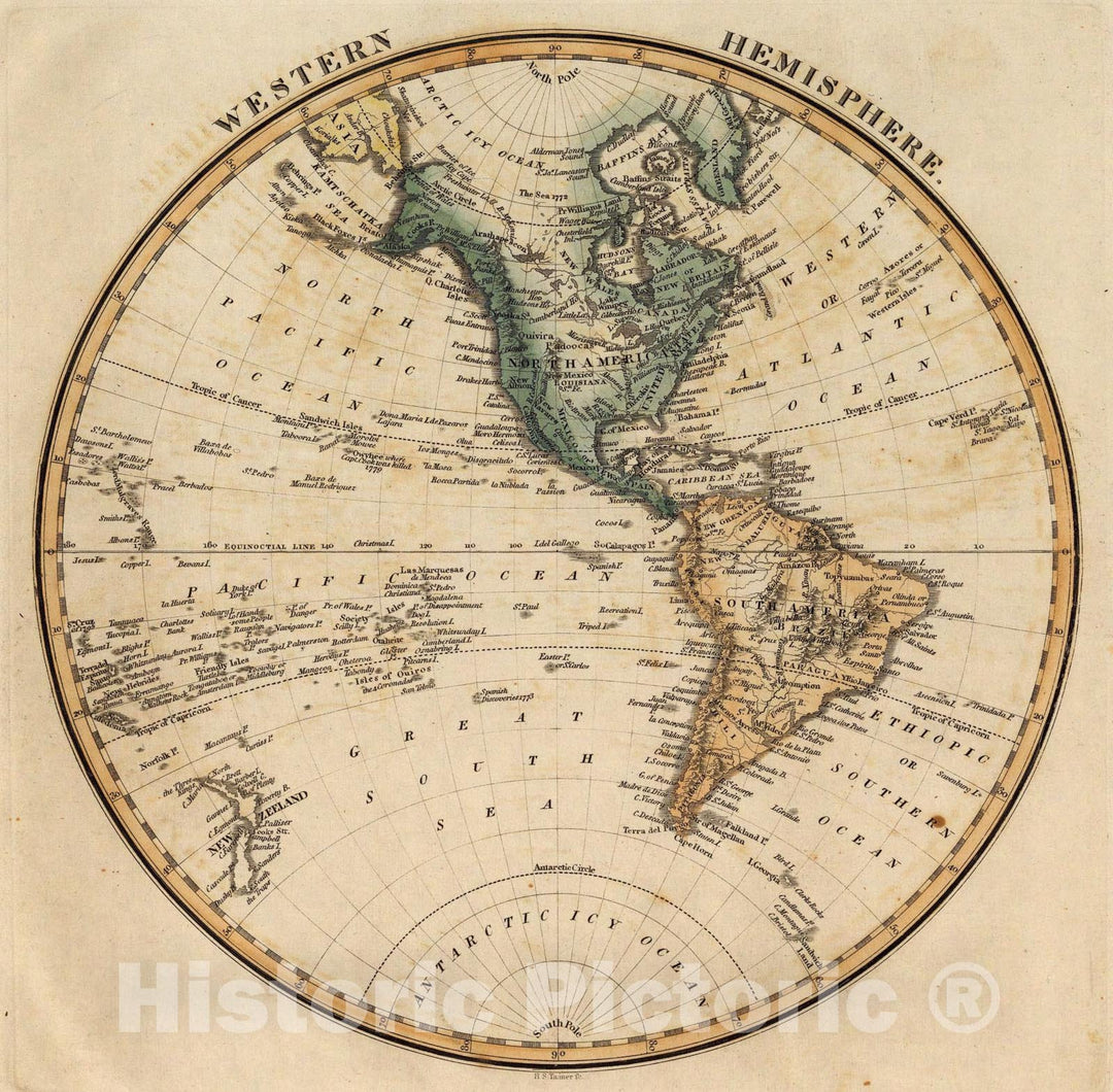 Historic Map : Western Hemisphere., 1823, Vintage Wall Art