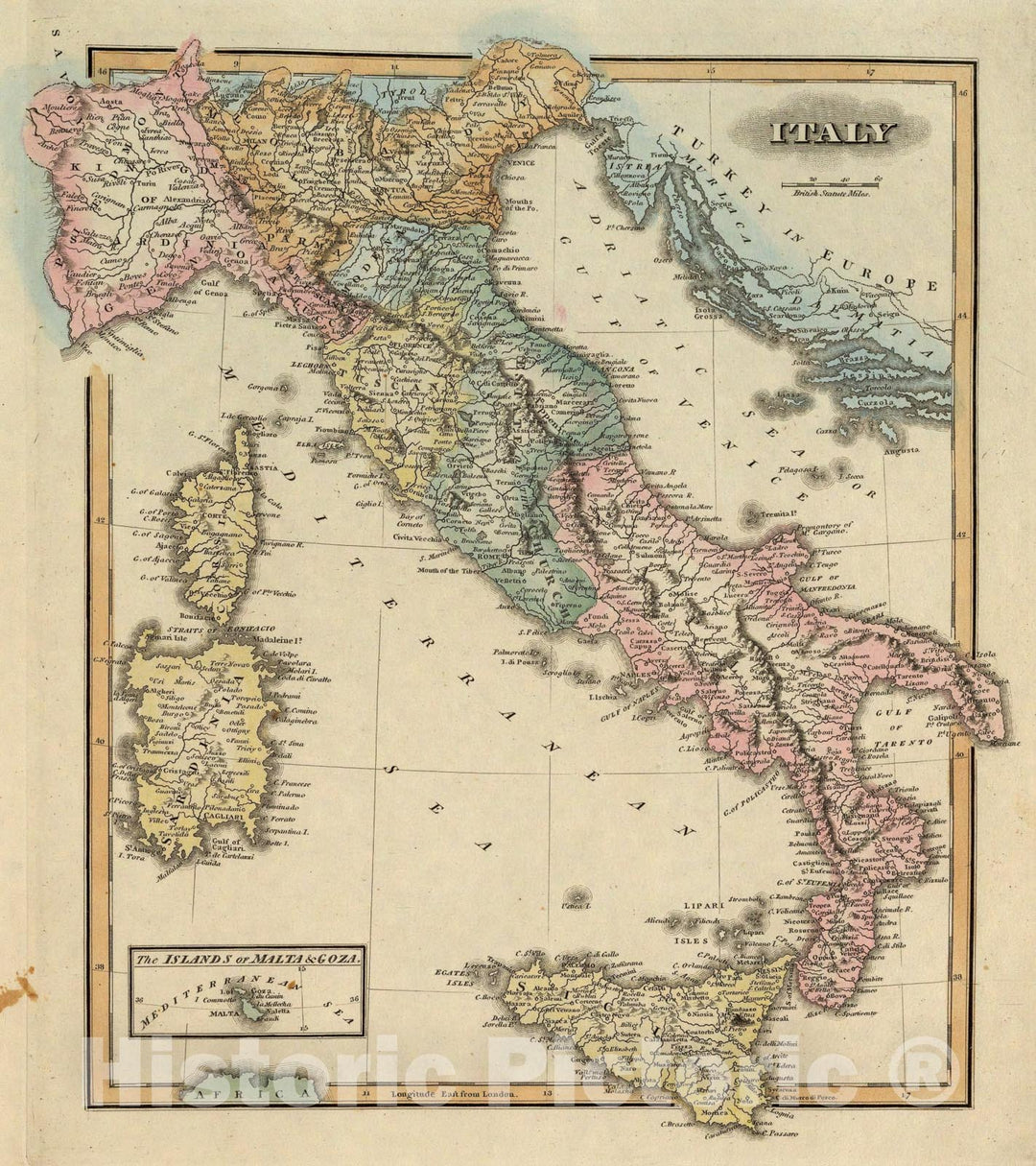 Historic Map : Italy., 1823, Vintage Wall Art