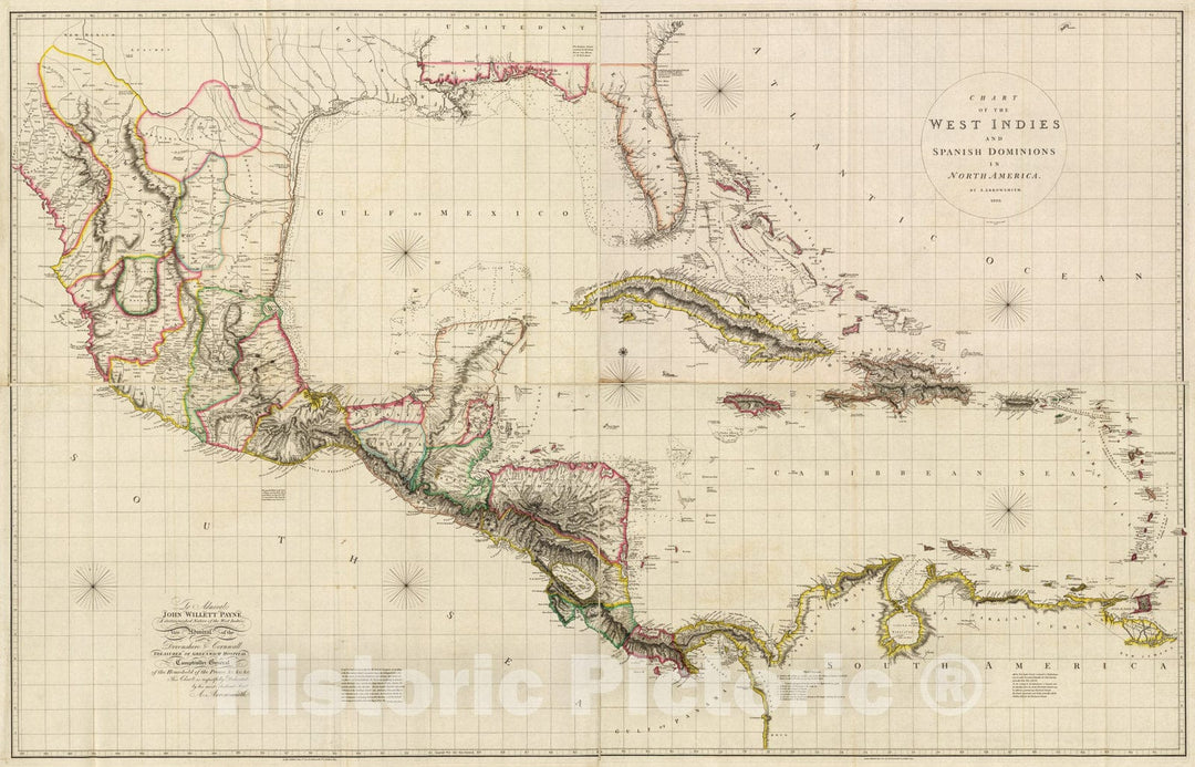 Historic Map - Chart of the West Indies And Spanish Dominions in North America, 1803, Aaron Arrowsmith - Vintage Wall Art