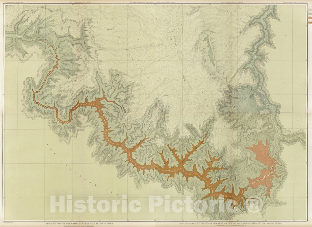 Historic Map : Composite: Geologic map, S. pt. Kaibab Plateau. I-IV., 1882, Vintage Wall Art