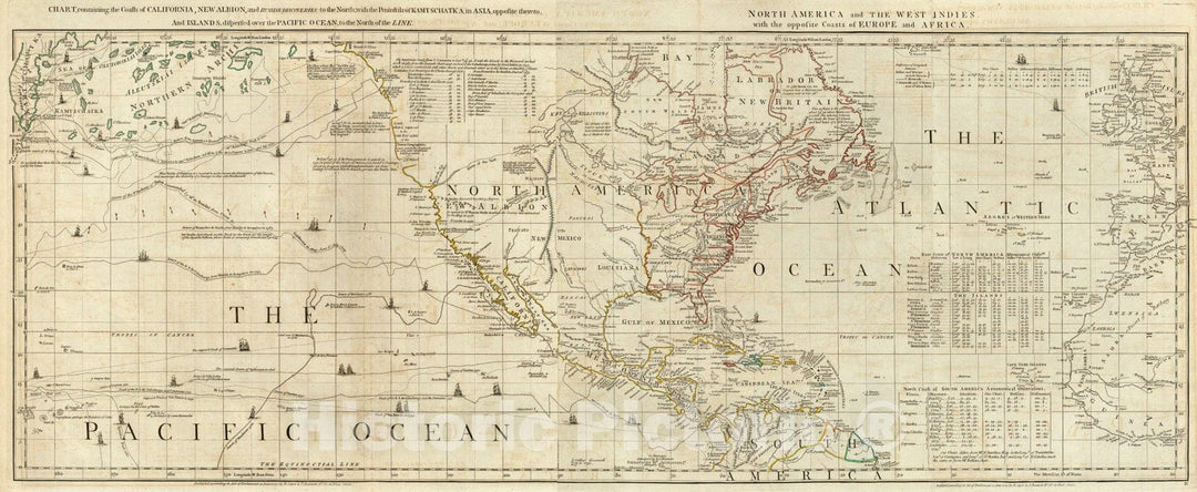 Historic Map : Chart Containing the Coasts of California, New Albion and Russian Discoveries, North America and the West Indies, 1775, Thomas Jefferys, v2, Vintage Wall Art