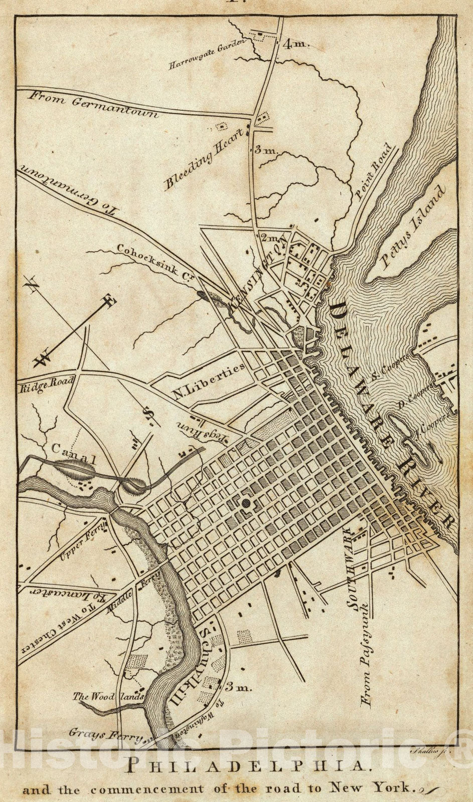 Historic Map : Philadelphia and the commencement of the road to New York. 1., 1802, Vintage Wall Art