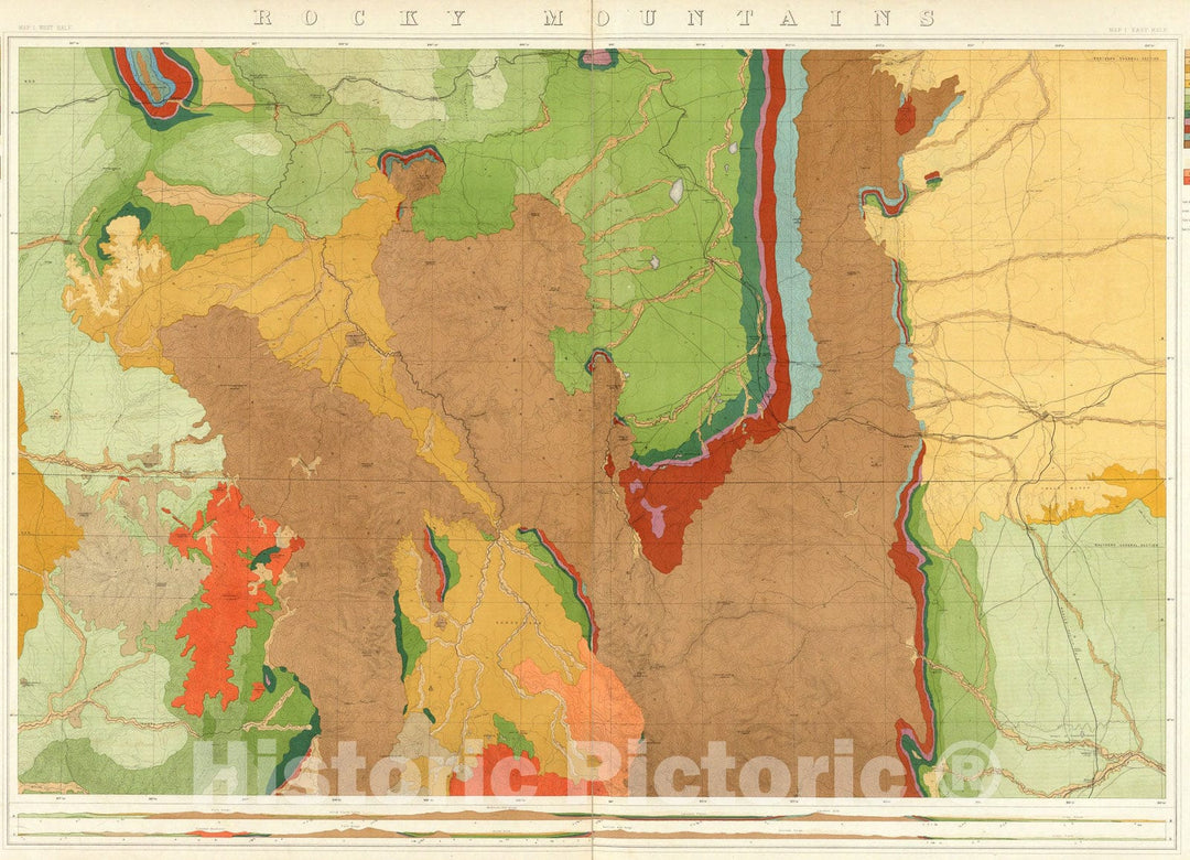 Historic Map : Rocky Mountains. (Geological), 1876, Vintage Wall Art