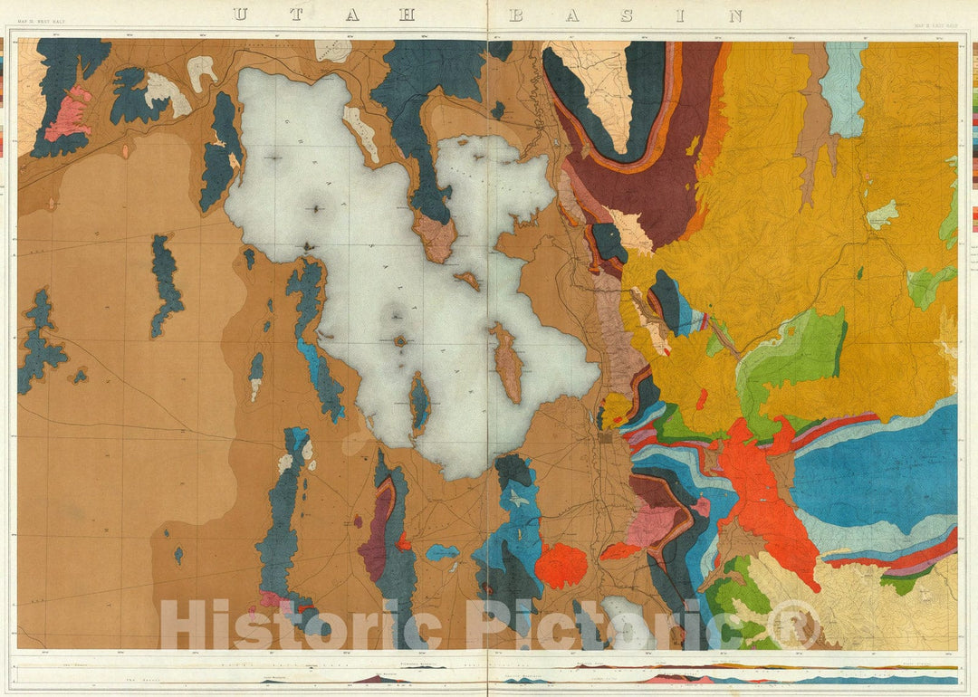 Historic Map : Utah Basin. (Geological), 1876, Vintage Wall Art