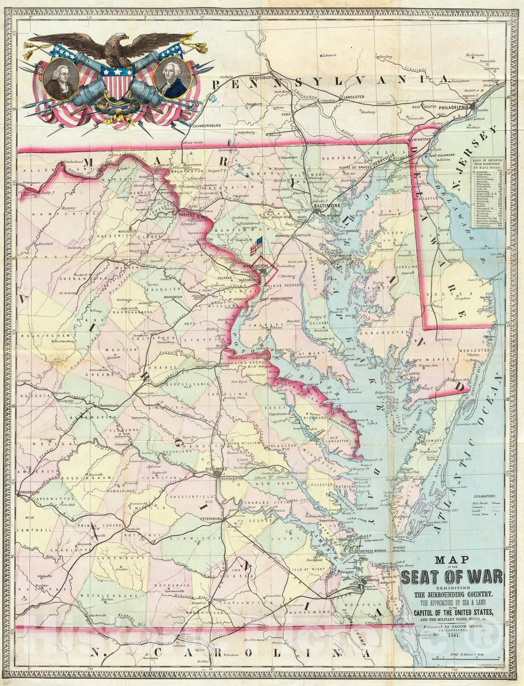 Historic Map : Map Of The Seat Of War., 1861, Vintage Wall Art