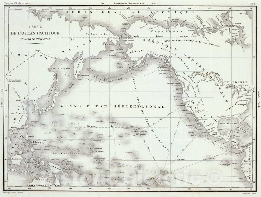 Historic Map : Carte De L'Ocean Pacifique Au Nord De L'Equateur., 1844, Vintage Wall Art