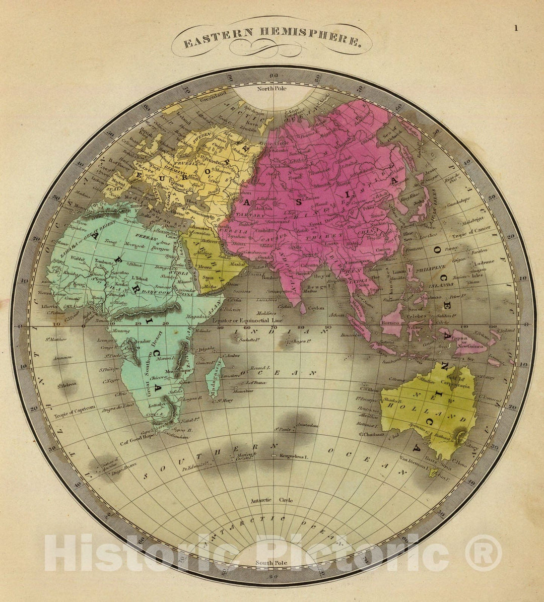 Historic Map : Eastern Hemisphere., 1840, Vintage Wall Art