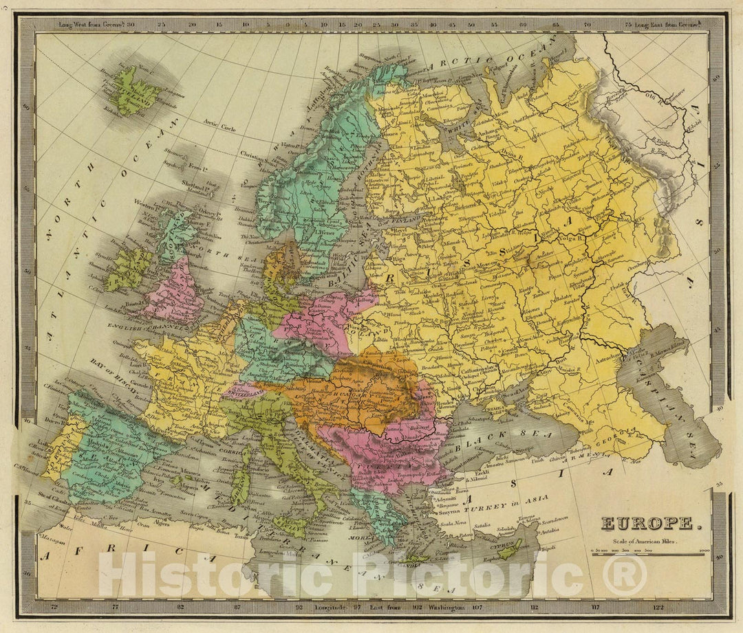 Historic Map : Europe., 1840, Vintage Wall Art