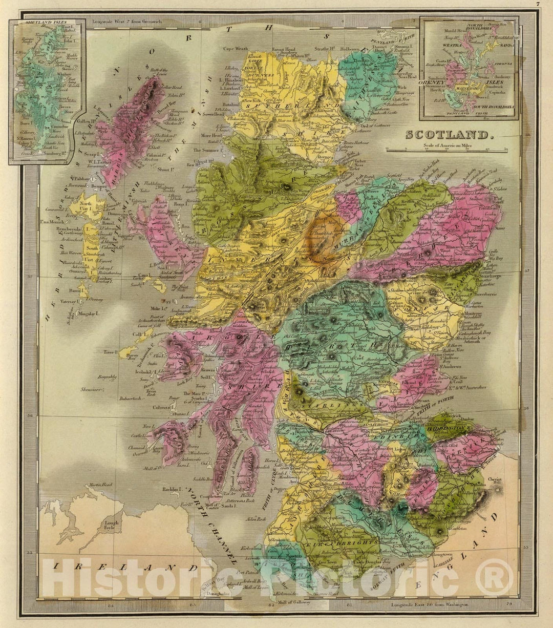 Historic Map : Scotland., 1840, Vintage Wall Art