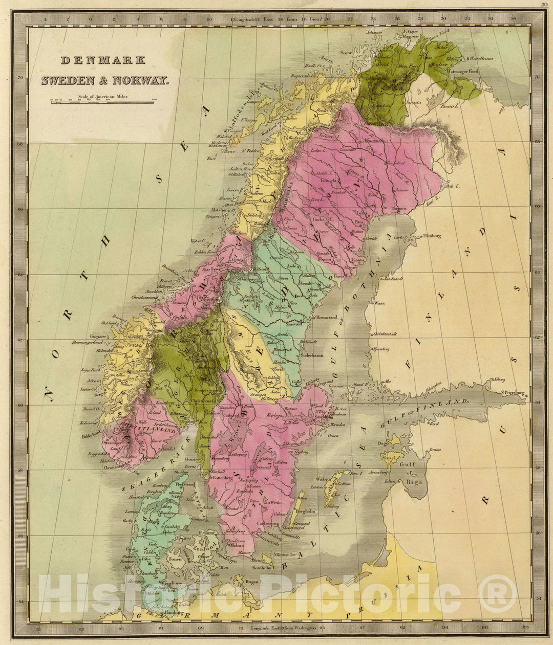 Historic Map : Denmark, Sweden & Norway., 1840, Vintage Wall Art