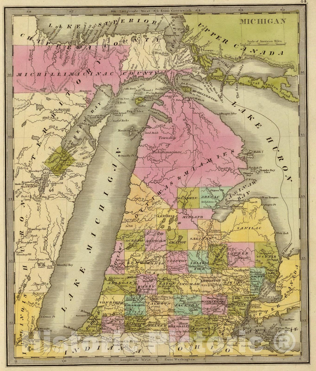 Historic Map : Michigan., 1840, Vintage Wall Art