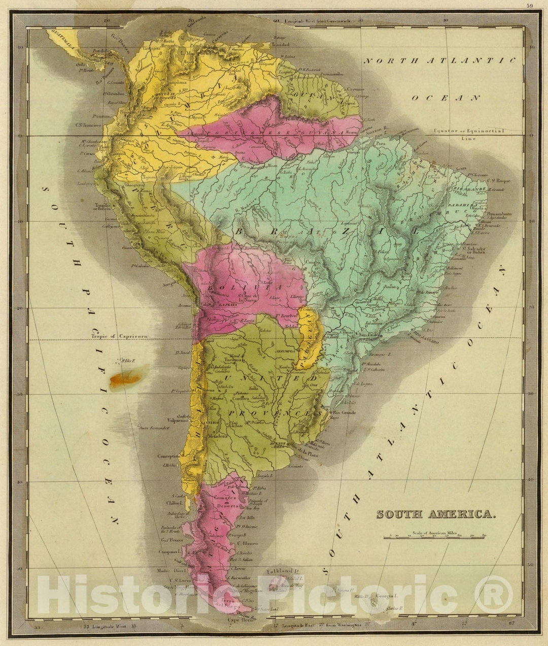 Historic Map : South America., 1840, Vintage Wall Art