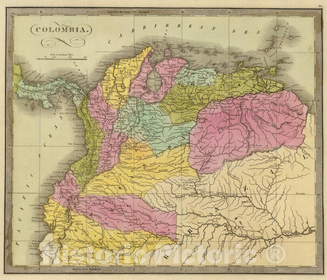 Historic Map : Colombia., 1840, Vintage Wall Art