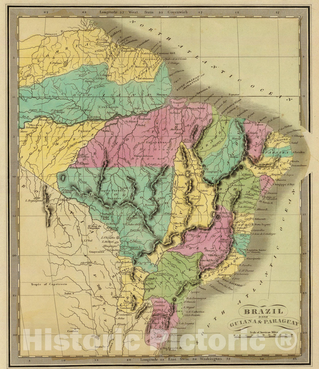 Historic Map : Brazil With Guiana & Paraguay., 1840, Vintage Wall Art