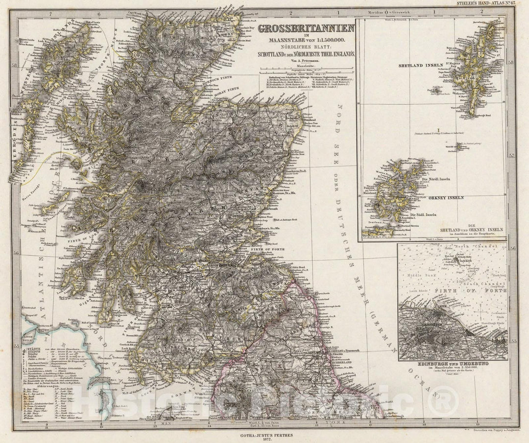 Historic Map : Grossbritannien. Nordliches Blatt: Schottland U. Der Nordlichste Theil England's., 1875, Vintage Wall Art