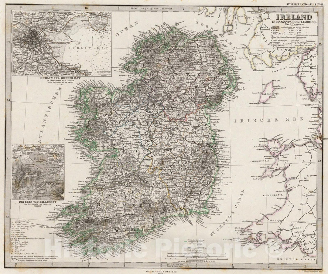 Historic Map : Ireland., 1875, Vintage Wall Art