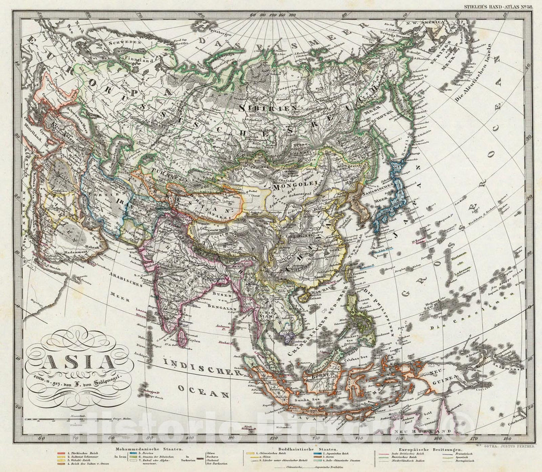 Historic Map : Asia., 1875, Vintage Wall Art