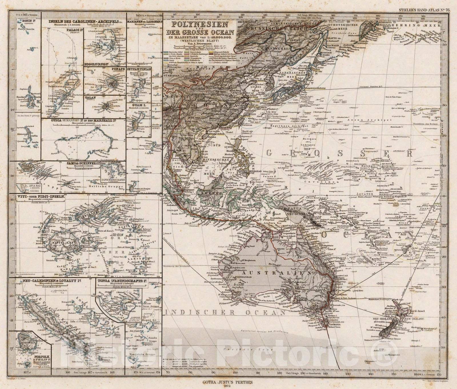 Historic Map : Polynesien Und Der Grosse Ocean (Westliches Blatt)., 1875, Vintage Wall Art