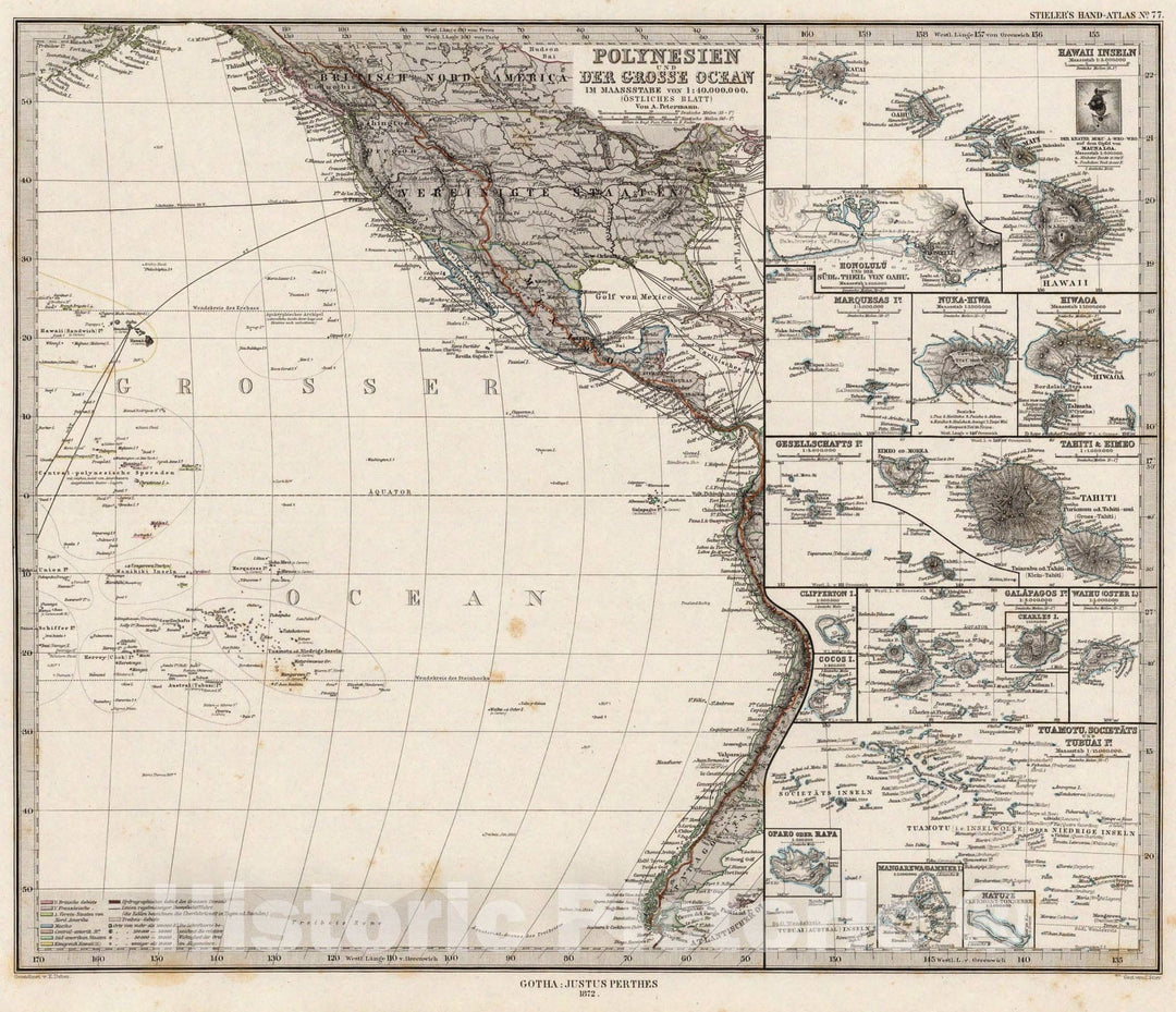 Historic Map : Polynesien Und Der Grosse Ocean (Ostliches Blatt)., 1875, Vintage Wall Art