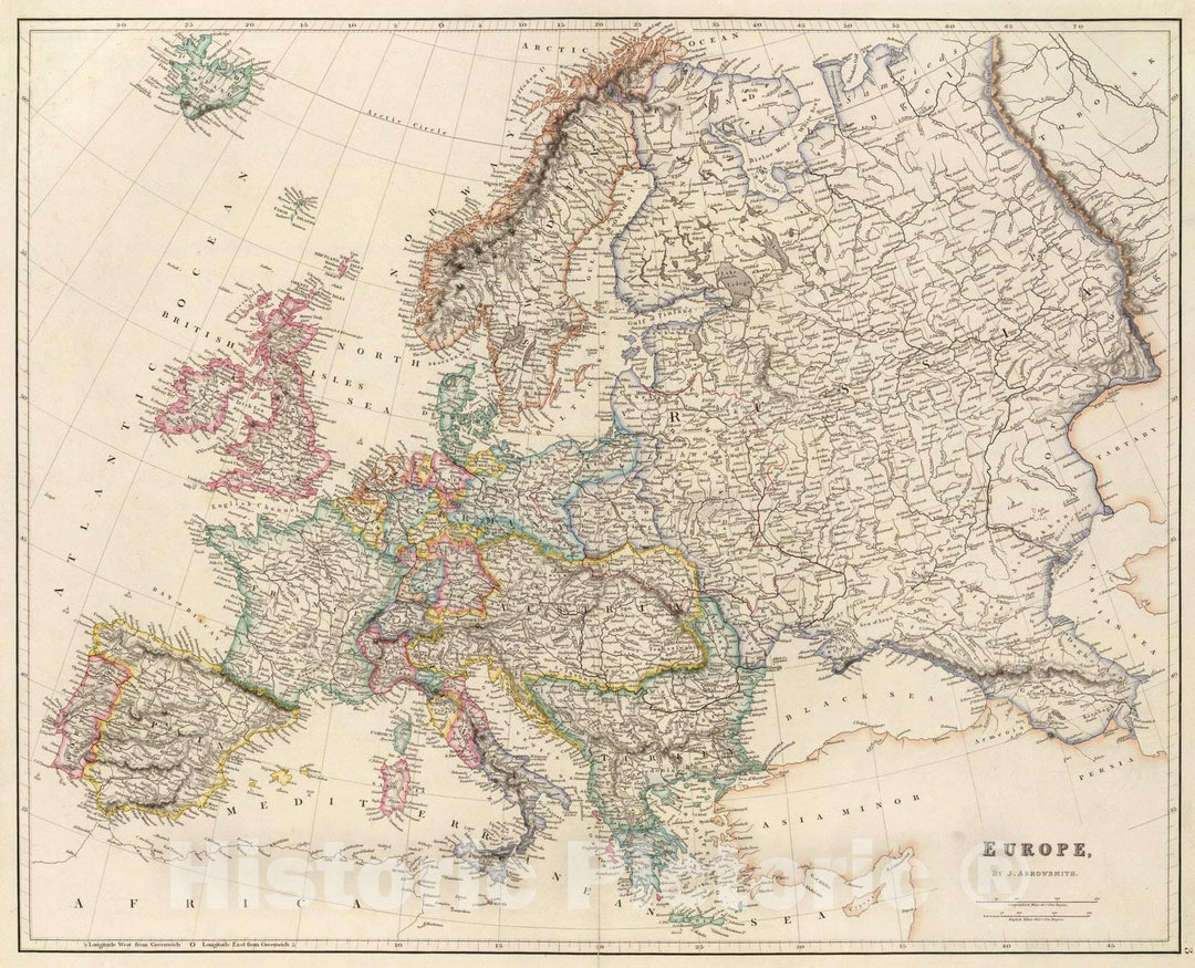 Historic Map : Europe., 1844, Vintage Wall Art