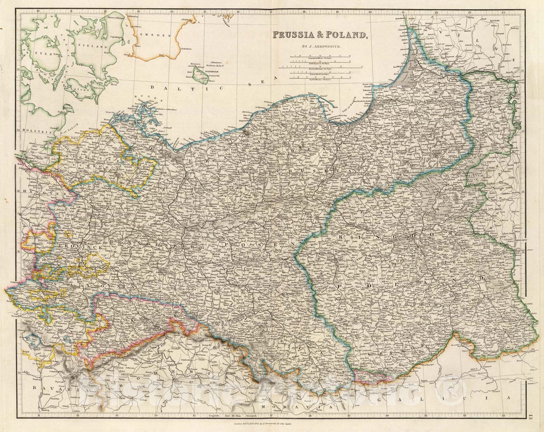 Historic Map : Prussia & Poland., 1844, Vintage Wall Art