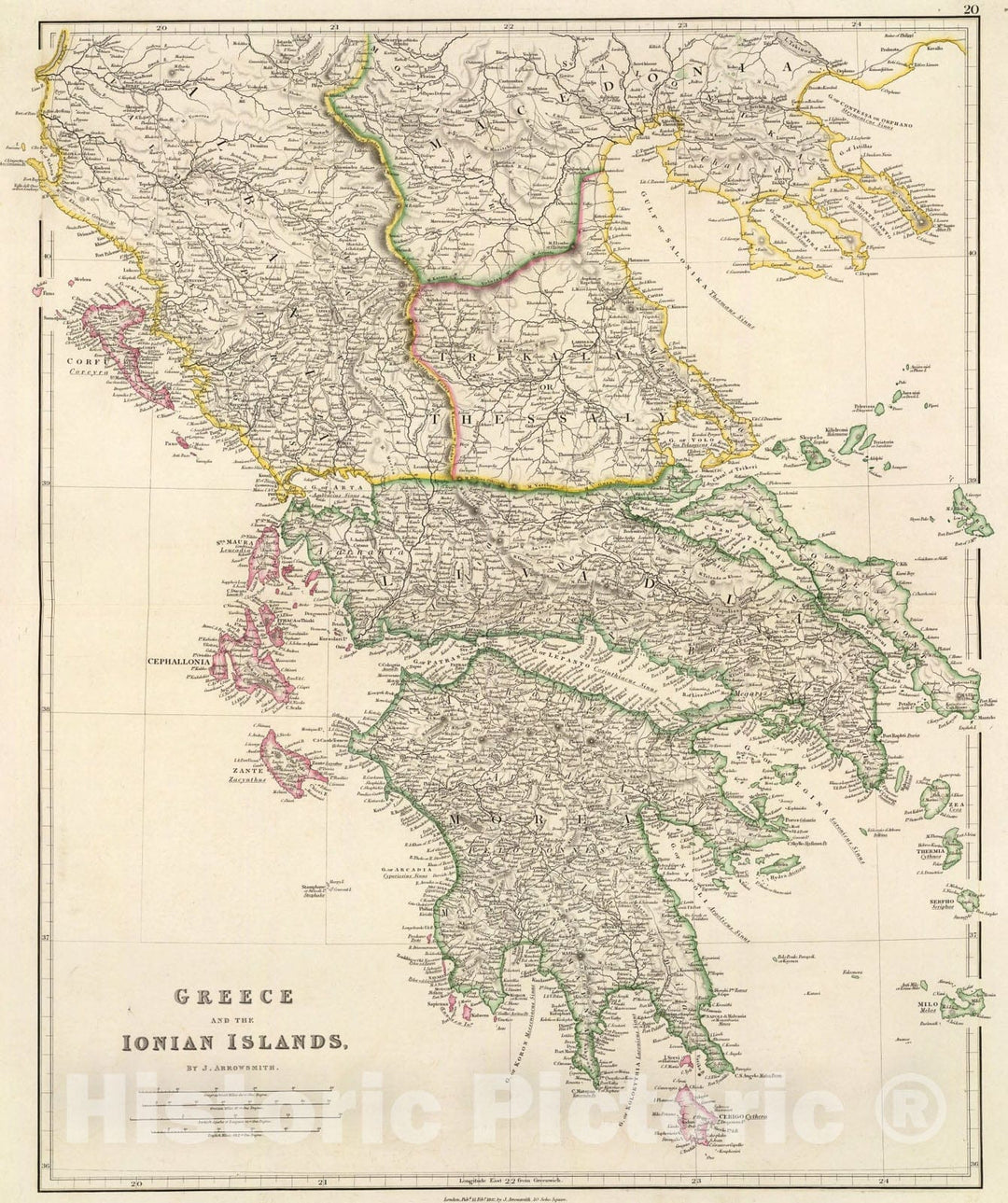 Historic Map : Greece and the Ionian Islands., 1844, Vintage Wall Art