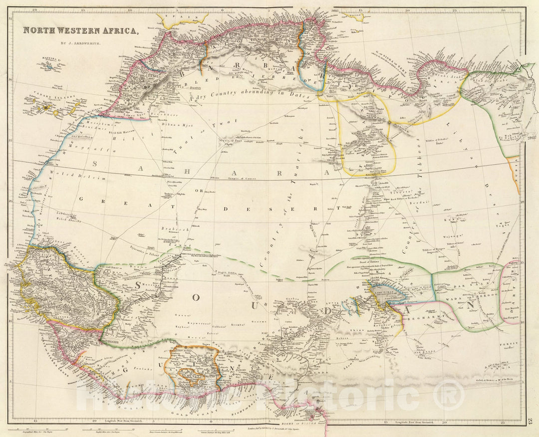 Historic Map : North Western Africa., 1844, Vintage Wall Art