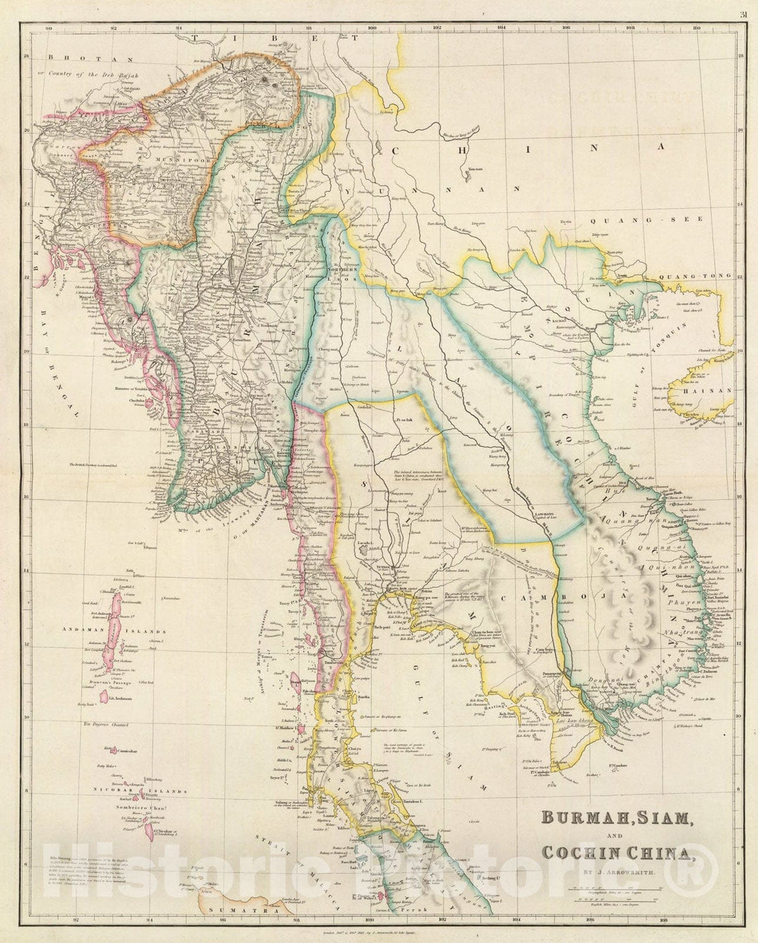 Historic Map : Burmah, Siam, and Cochin China., 1844, Vintage Wall Art