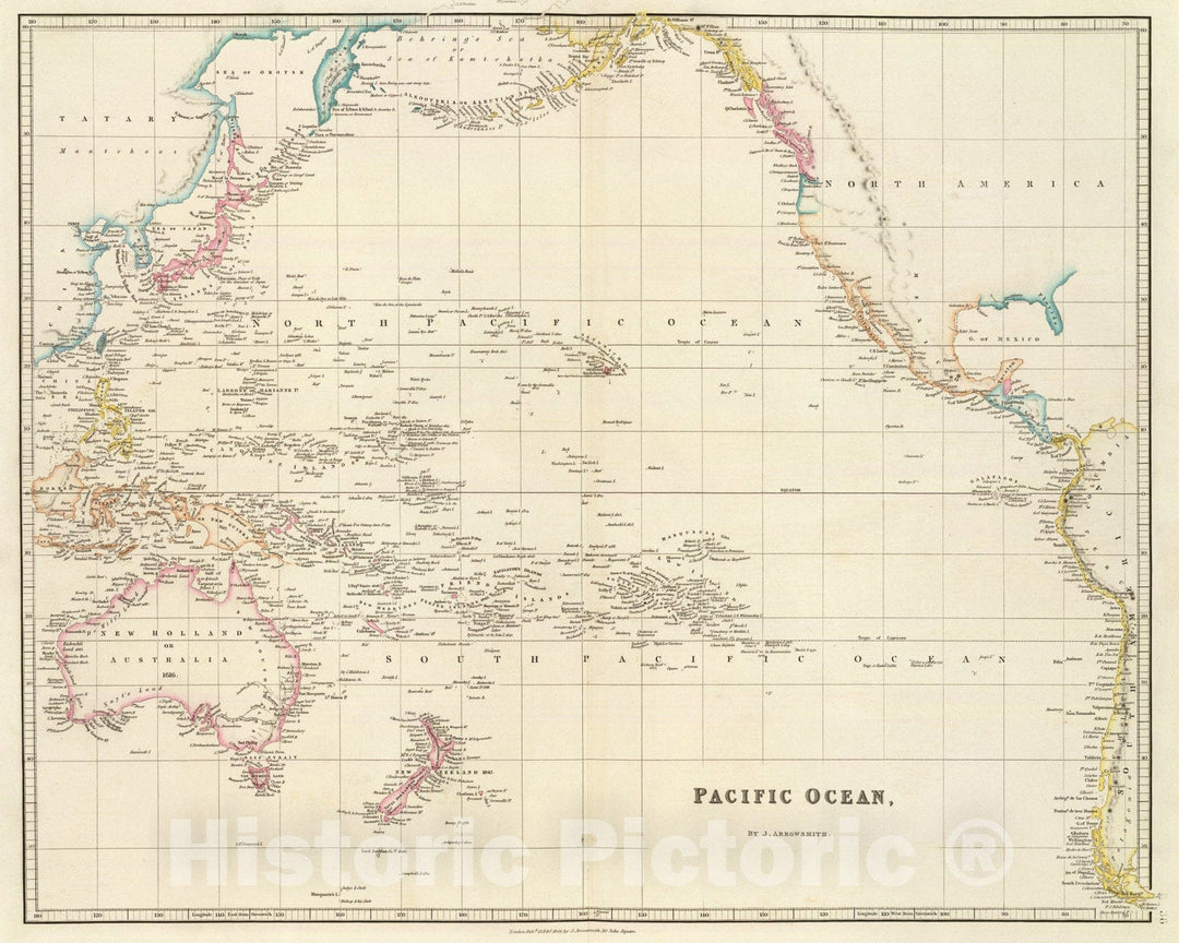 Historic Map : Pacific Ocean., 1844, Vintage Wall Art