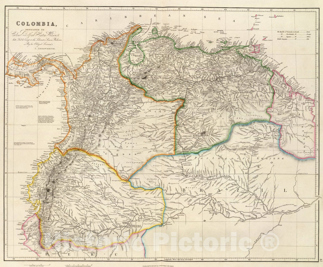 Historic Map : Colombia., 1844, Vintage Wall Art