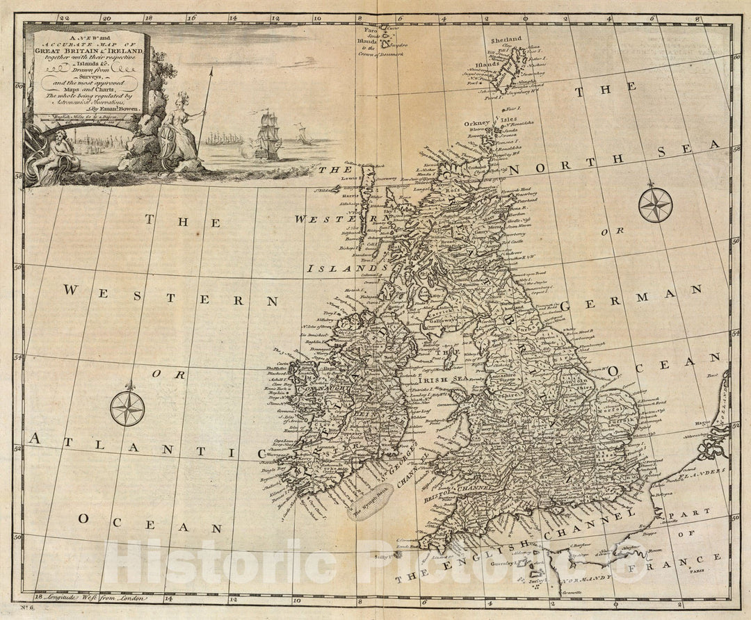 Historic Map : Great Britain & Ireland., 1747, Vintage Wall Art