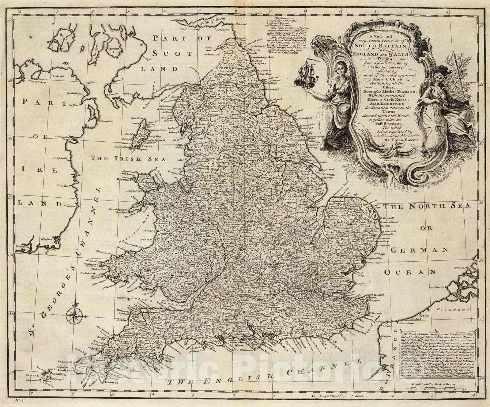 Historic Map : South Britain, or England and Wales., 1747, Vintage Wall Art