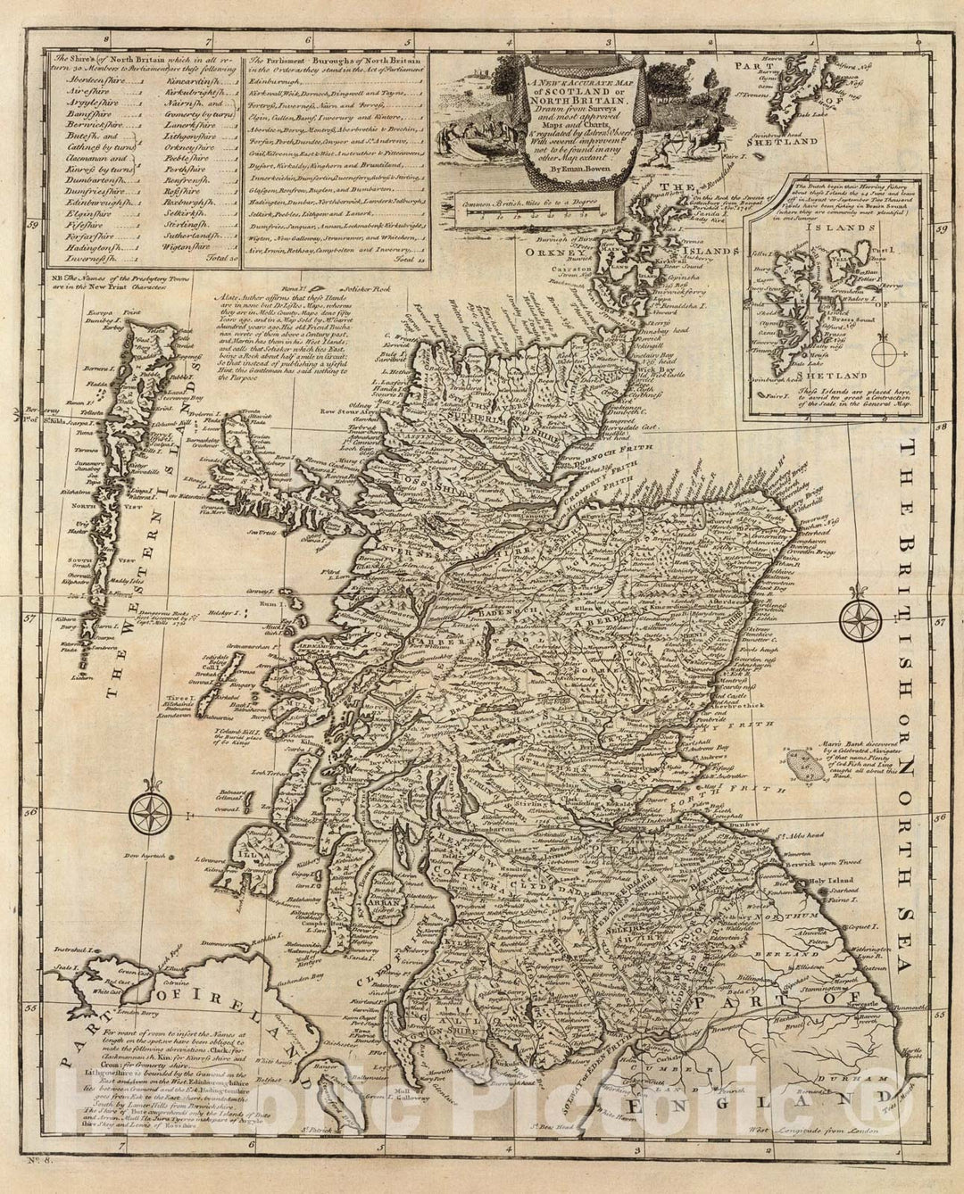 Historic Map : Scotland or N. Britain., 1747, Vintage Wall Art