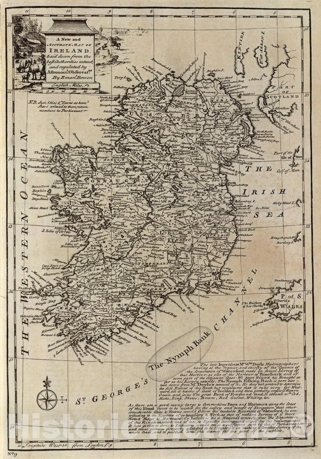 Historic Map : Map of Ireland., 1747, Vintage Wall Art