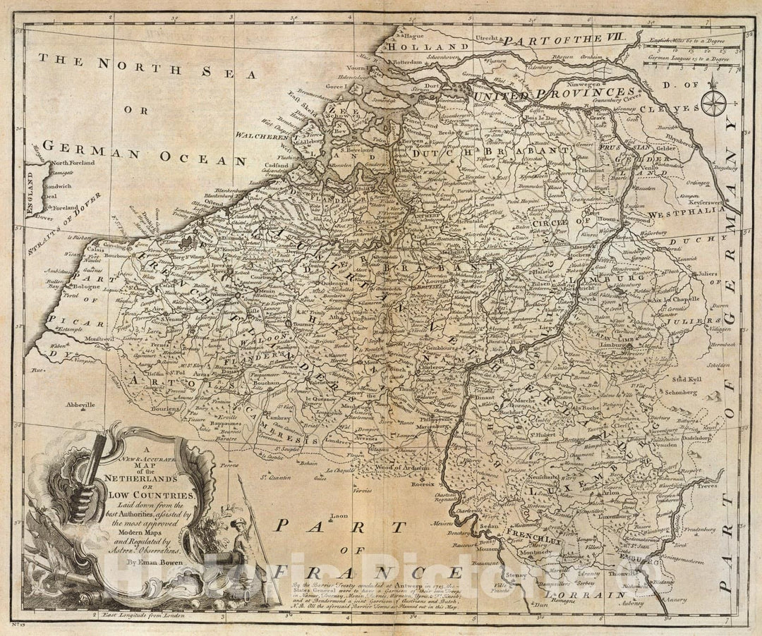 Historic Map : Netherlands or Low Countries., 1747, Vintage Wall Art