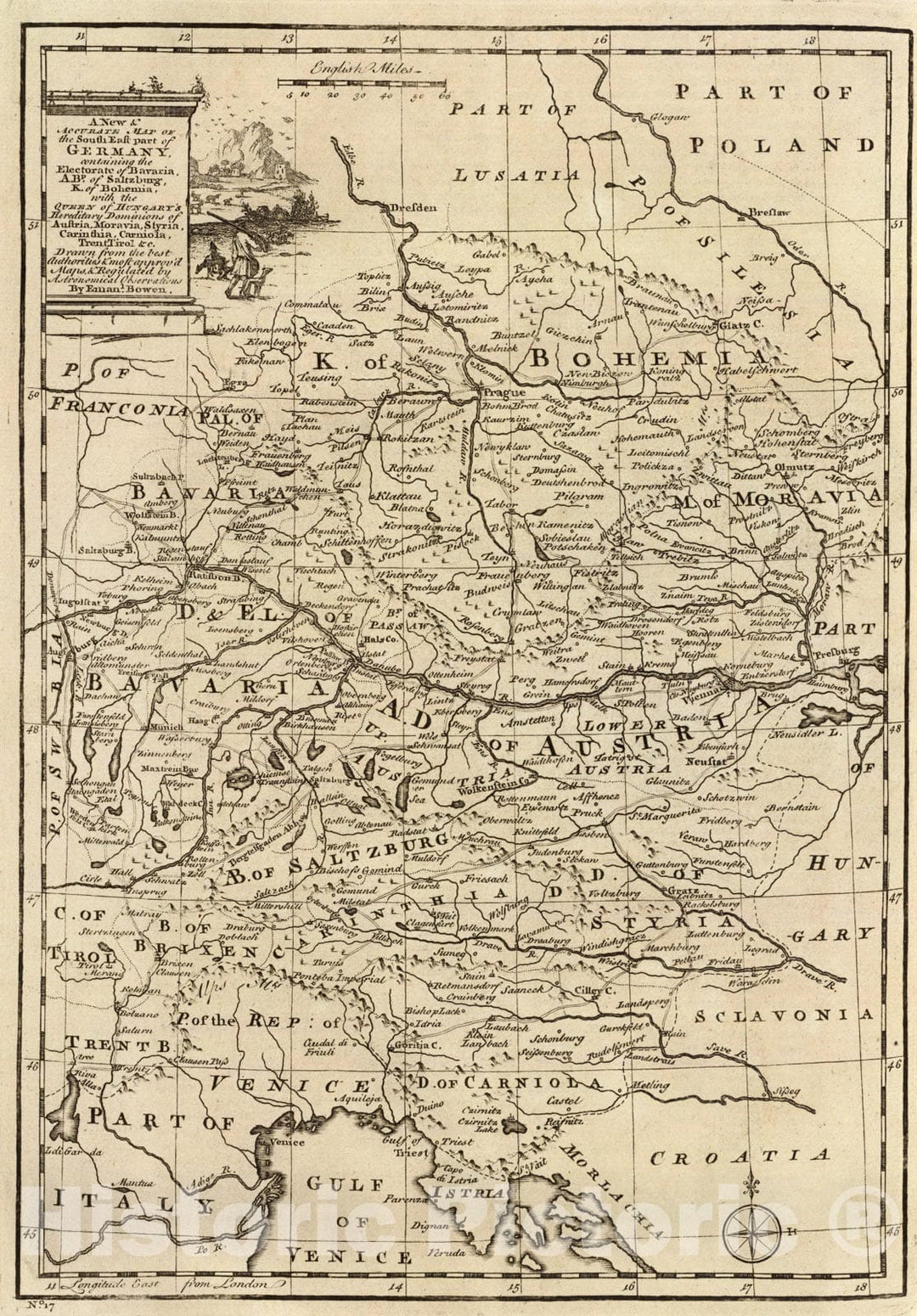 Historic Map : SE pt. of Germany., 1747, Vintage Wall Art