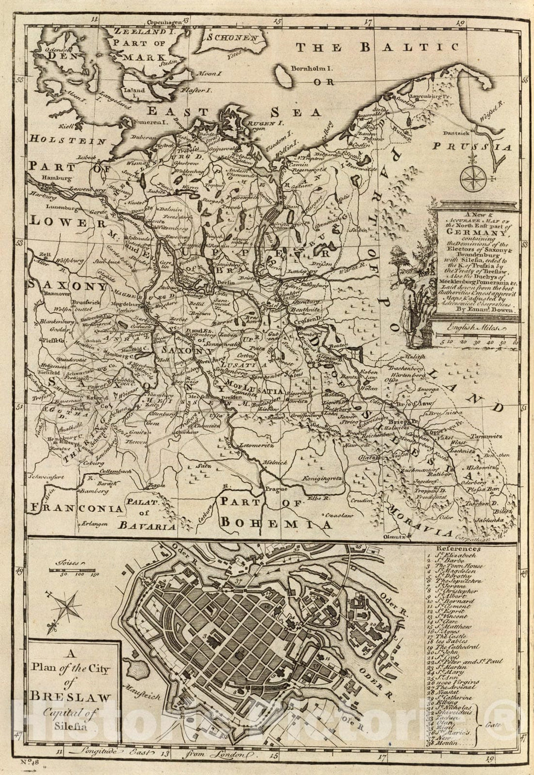 Historic Map : NE pt. of Germany., 1747, Vintage Wall Art