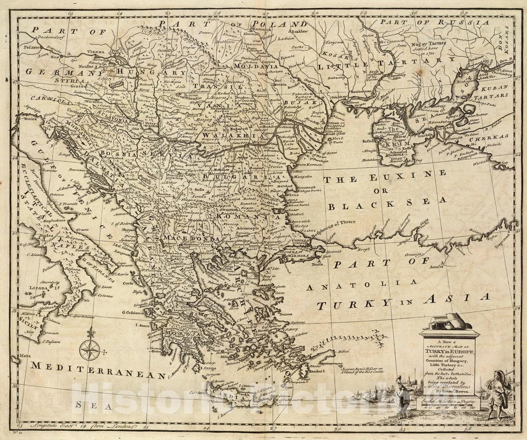 Historic Map : Turky in Europe., 1747, Vintage Wall Art