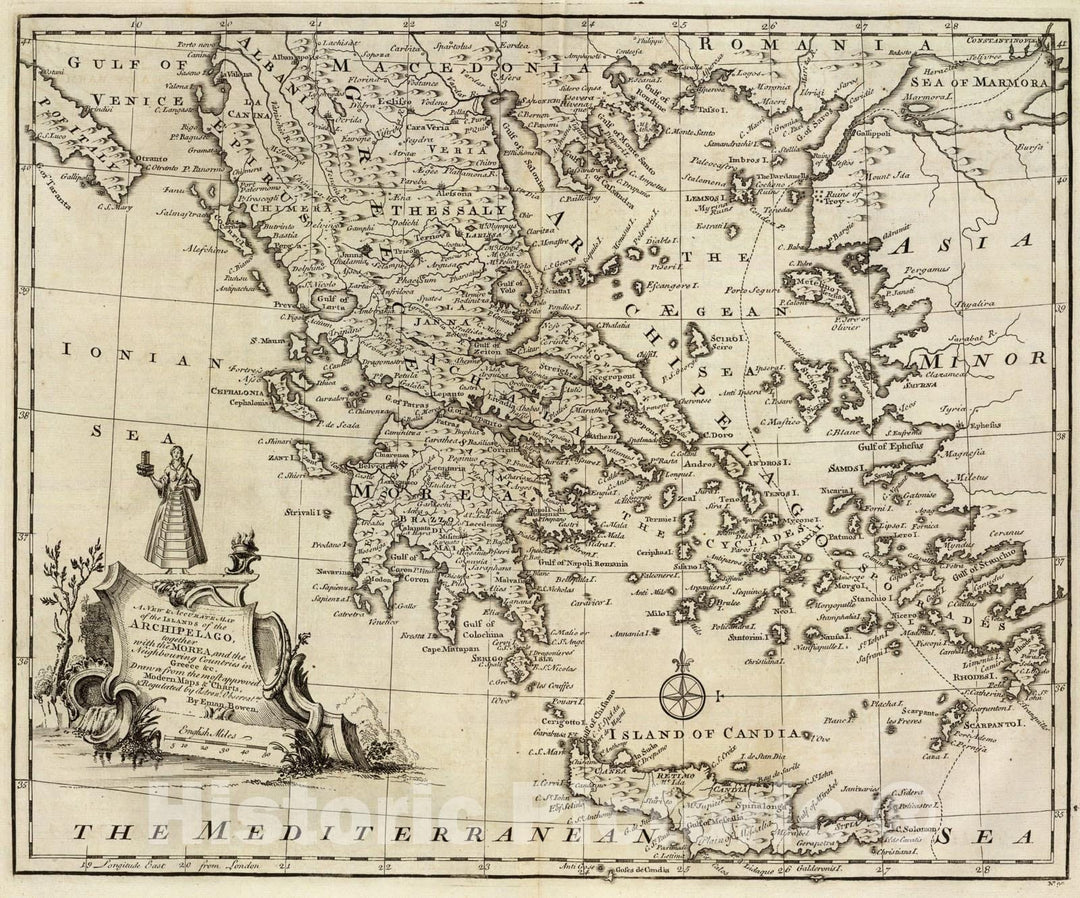 Historic Map : Morea, Greece., 1747, Vintage Wall Art