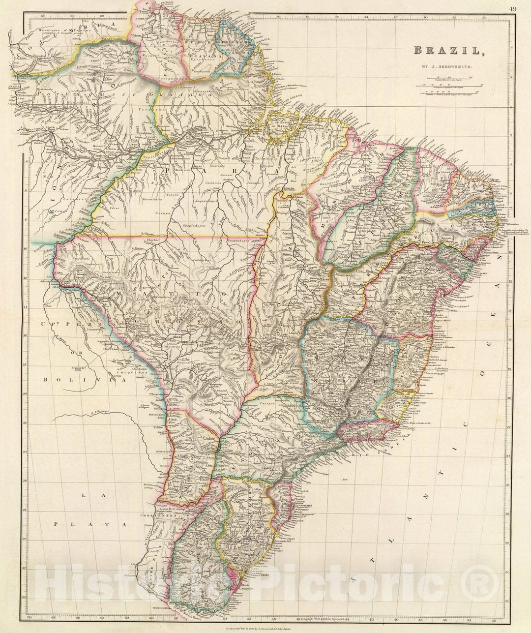 Historic Map : Brazil., 1844, Vintage Wall Art